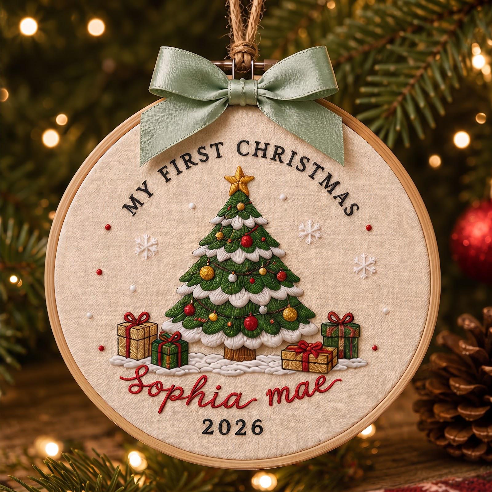 Personalized Custom Baby Name First Christmas Embroidered Hoop Ornament – Newborn Holiday Tree Keepsake Gift 2026