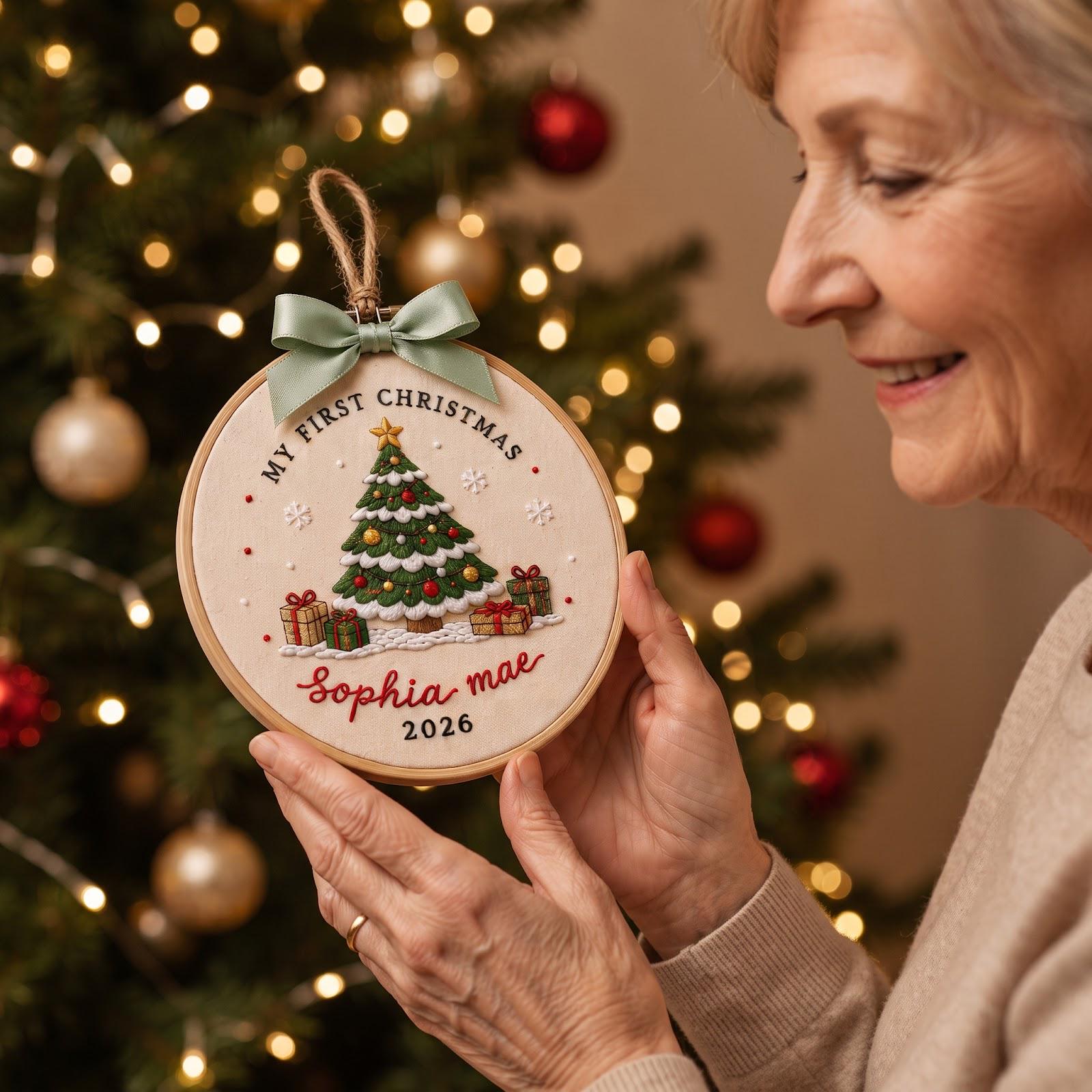 Personalized Custom Baby Name First Christmas Embroidered Hoop Ornament – Newborn Holiday Tree Keepsake Gift 2026 - photo 7