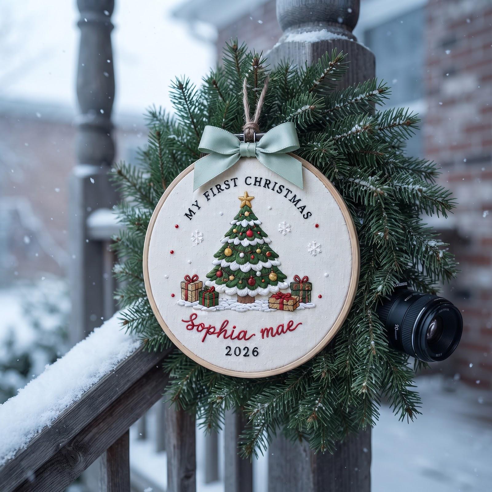 Personalized Custom Baby Name First Christmas Embroidered Hoop Ornament – Newborn Holiday Tree Keepsake Gift 2026 - photo 8