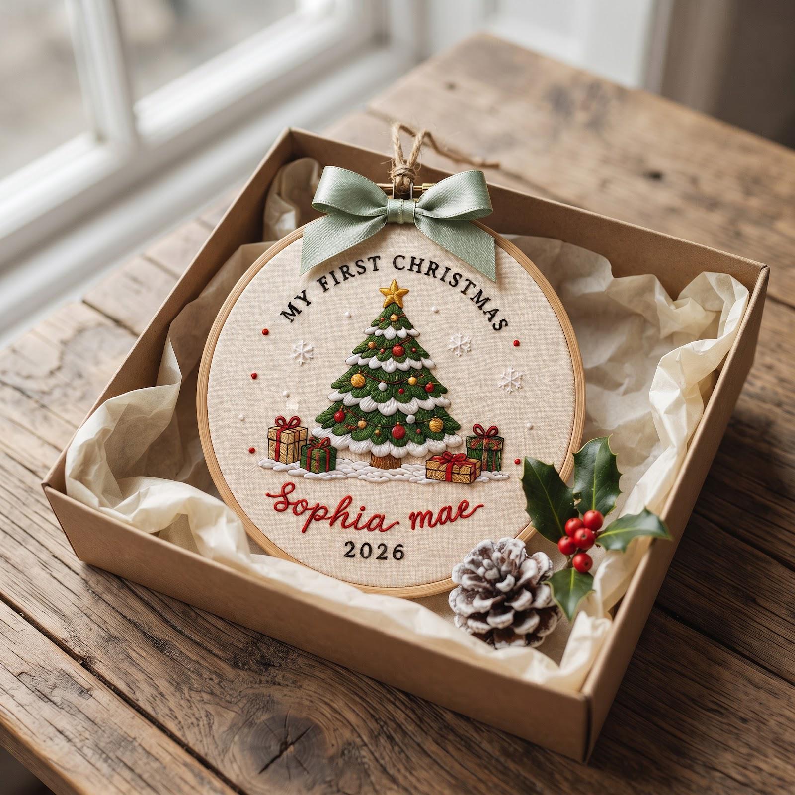 Personalized Custom Baby Name First Christmas Embroidered Hoop Ornament – Newborn Holiday Tree Keepsake Gift 2026 - photo 9