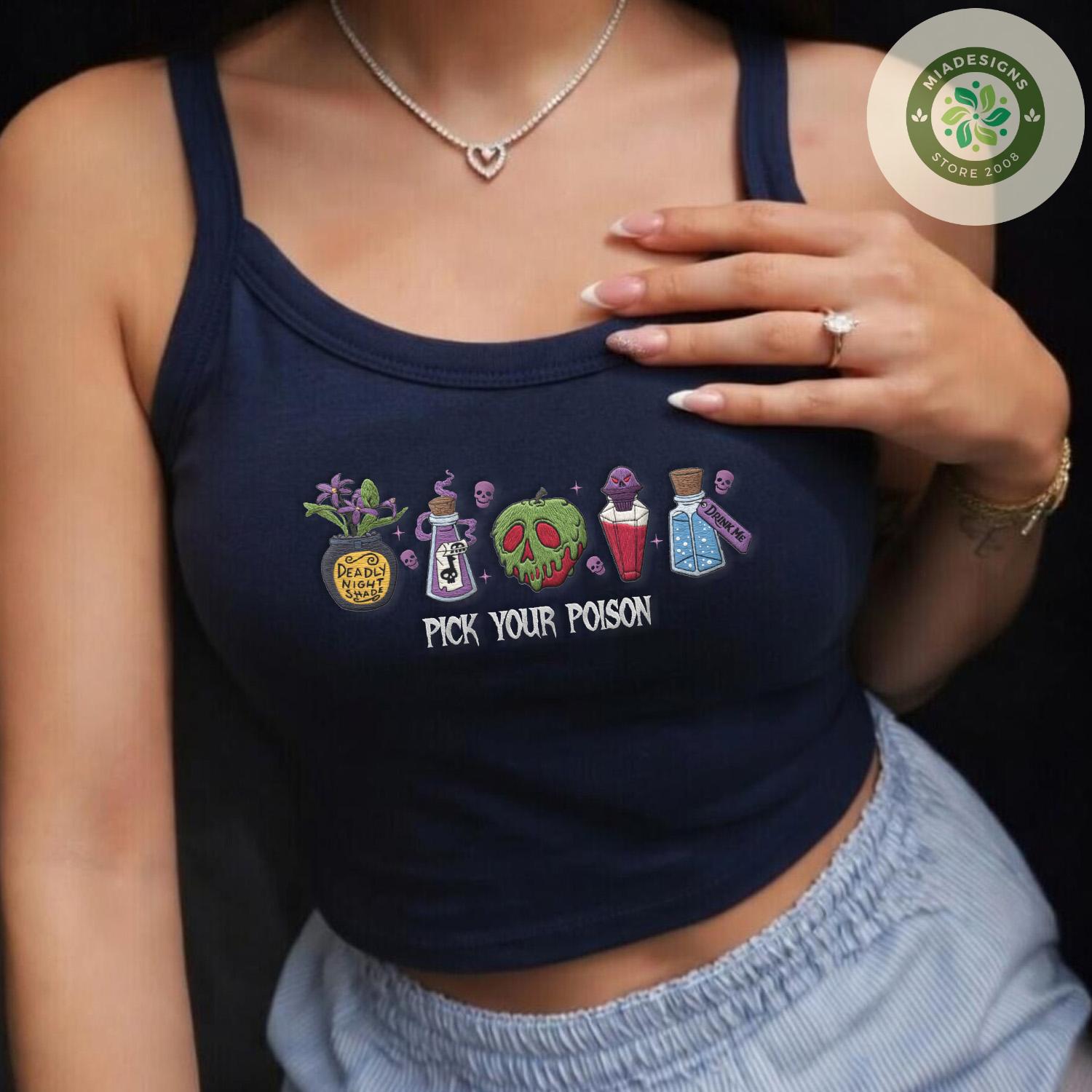Embroidered Pick Your Poison Disney Villains Lace Trim Tank Top – Halloween Baby Tee Crop Tank for WDW Disneyland Halloween Party - photo 2