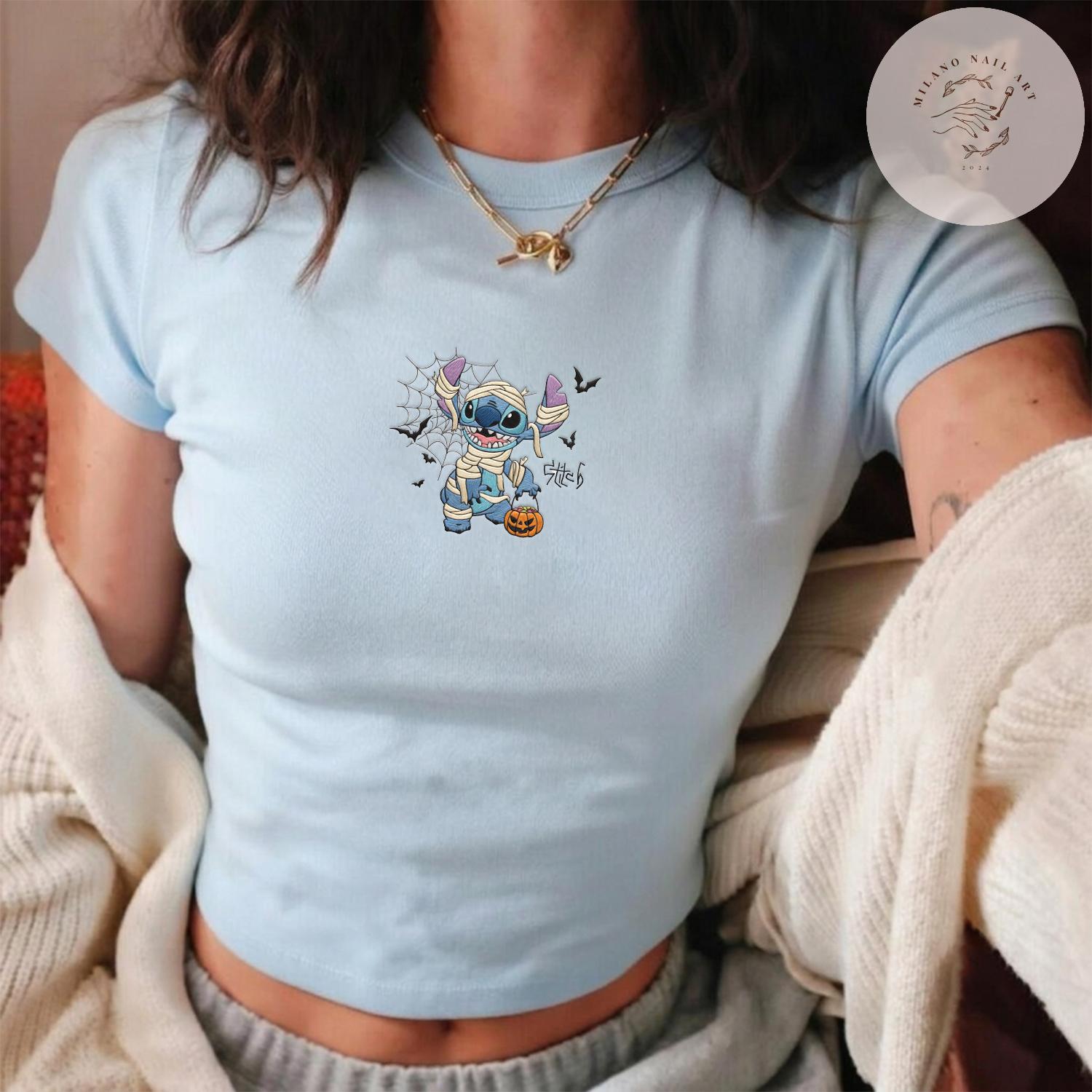 Embroidered Custom Disney Character Mummy Crop Tank Baby Tee for Disney Halloween Family Shirts at WDW Disneyland - photo 3