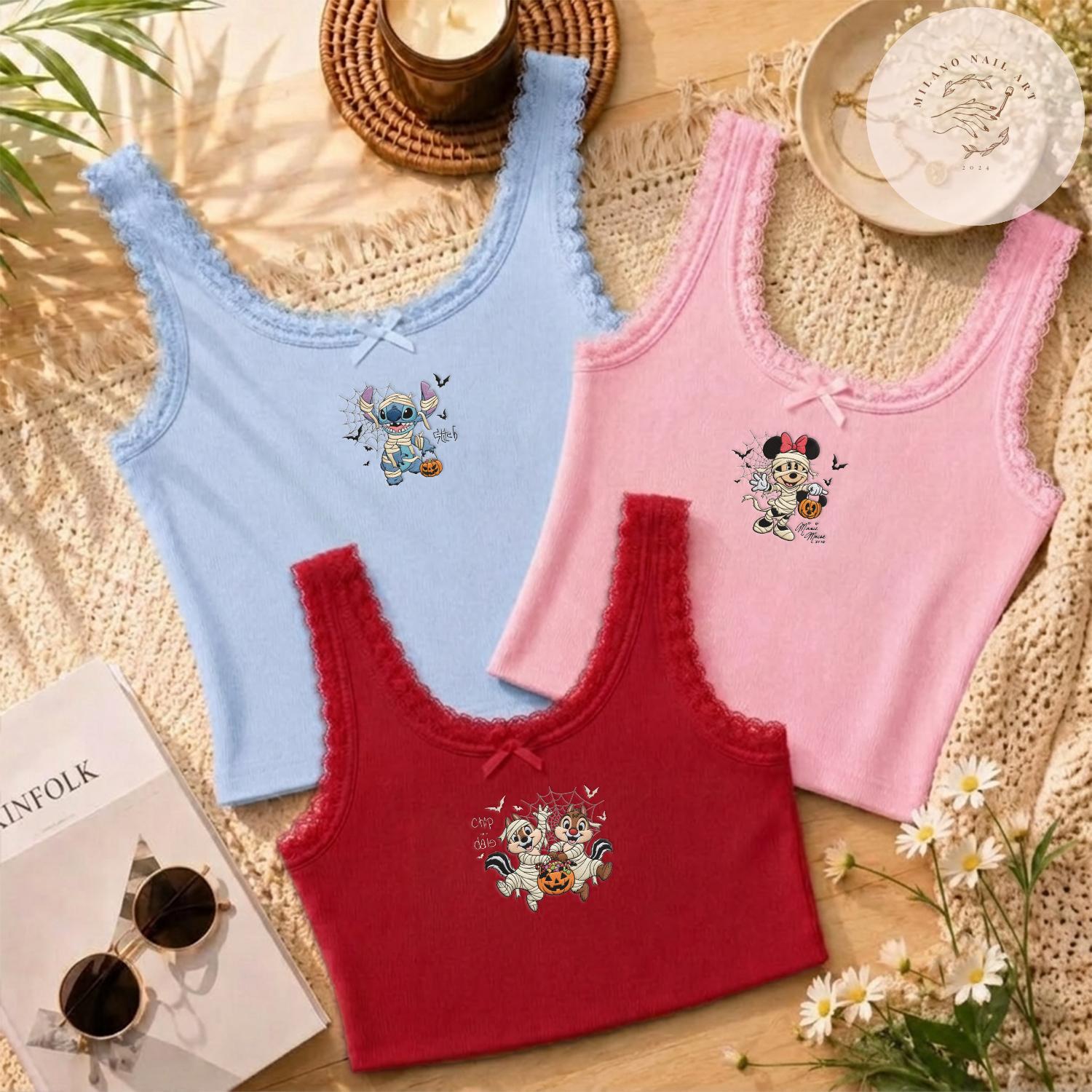 Embroidered Custom Disney Character Mummy Crop Tank Baby Tee for Disney Halloween Family Shirts at WDW Disneyland - photo 17