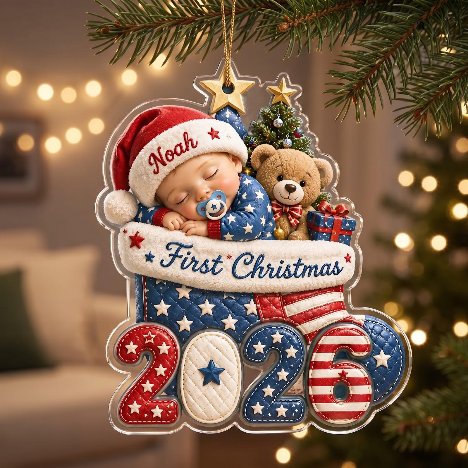 Personalized Custom Baby Name First Christmas Acrylic Ornament – Red White Blue Newborn Holiday Keepsake Baby Gift 2026 - photo 1