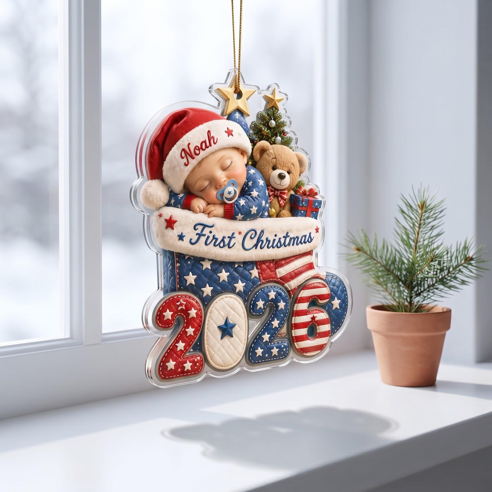 Personalized Custom Baby Name First Christmas Acrylic Ornament – Red White Blue Newborn Holiday Keepsake Baby Gift 2026 - photo 2