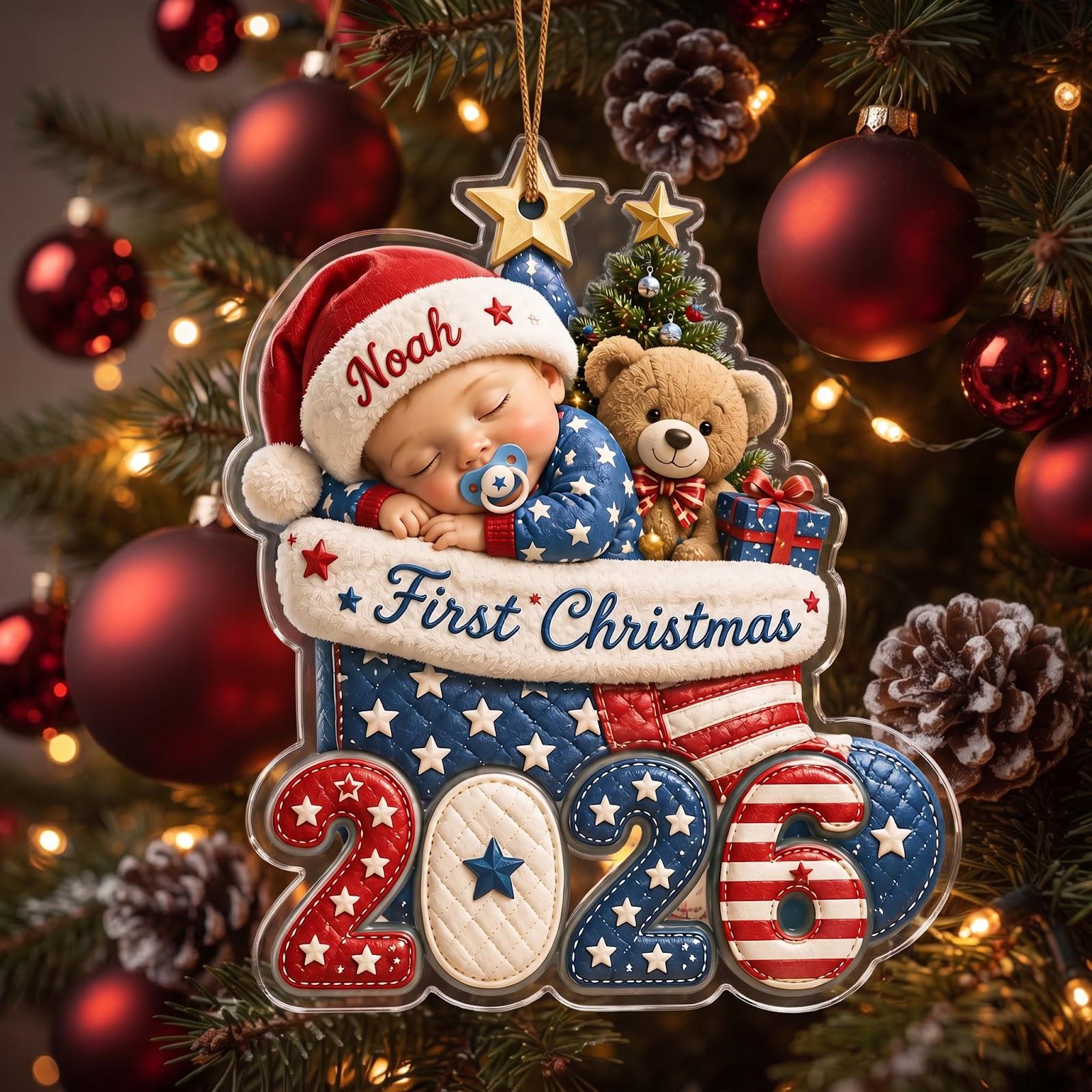 Personalized Custom Baby Name First Christmas Acrylic Ornament – Red White Blue Newborn Holiday Keepsake Baby Gift 2026 - photo 5