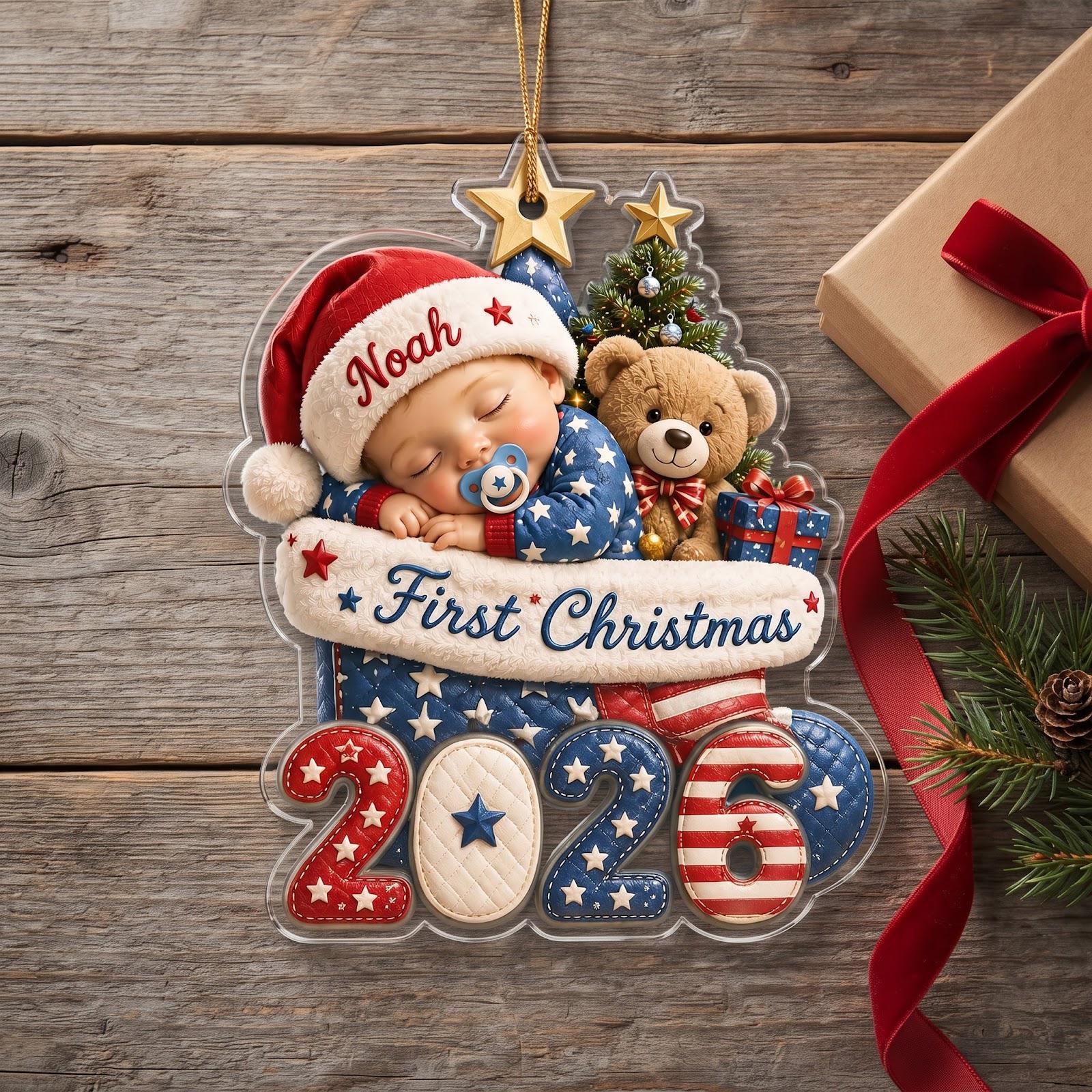 Personalized Custom Baby Name First Christmas Acrylic Ornament – Red White Blue Newborn Holiday Keepsake Baby Gift 2026 - photo 6