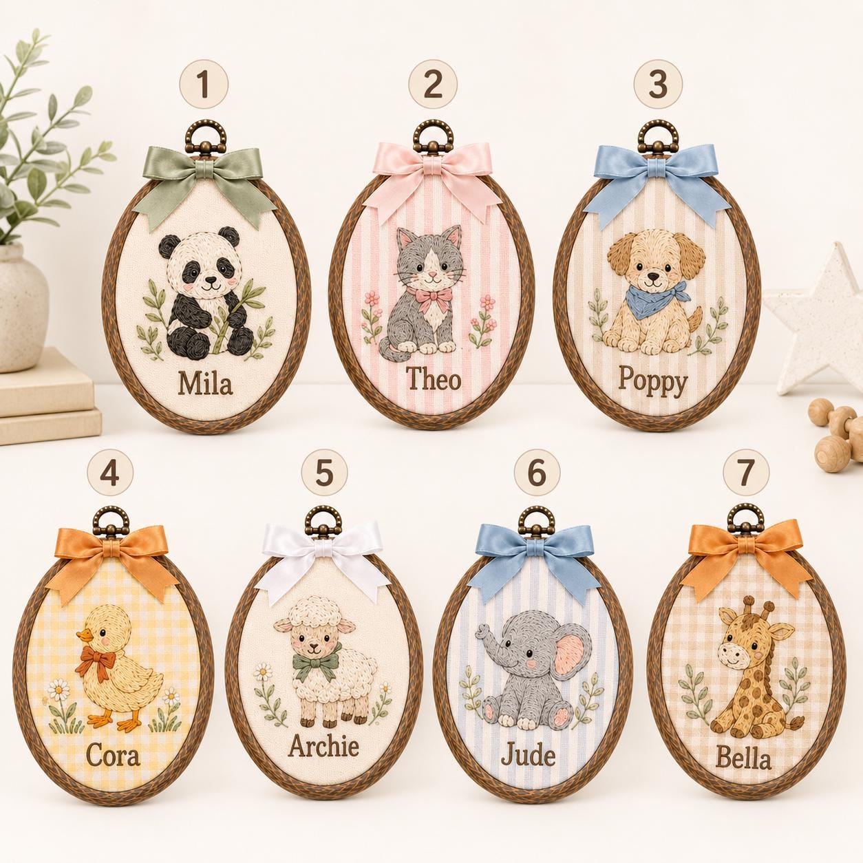 Custom Farm Animal Baby Ornament with Personalized Name Embroidered Hoop and Rustic Nursery Decor, Baby Shower Gift, Baby Heirloom - photo 3