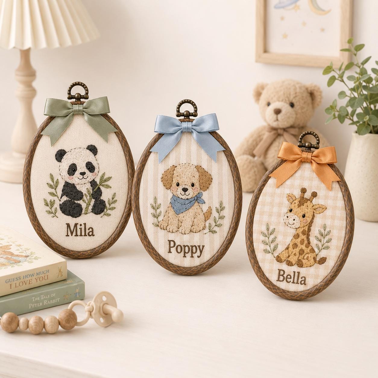 Custom Farm Animal Baby Ornament with Personalized Name Embroidered Hoop and Rustic Nursery Decor, Baby Shower Gift, Baby Heirloom - photo 8