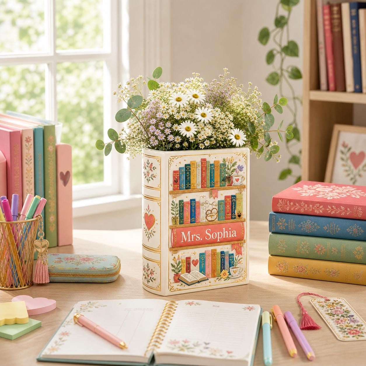 Personalized Book Vase with Colorful Book Shaped Flower Vase and Book Lover Gift, Literary Decor, Custom Name Vase, Reading Room Decor - photo 3