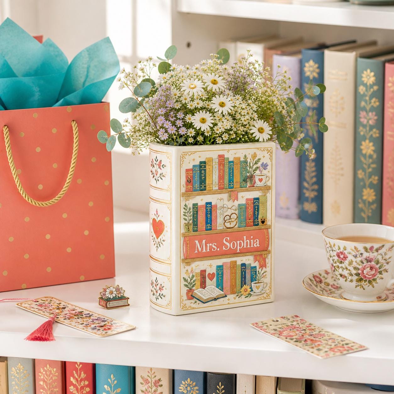 Personalized Book Vase with Colorful Book Shaped Flower Vase and Book Lover Gift, Literary Decor, Custom Name Vase, Reading Room Decor - photo 7
