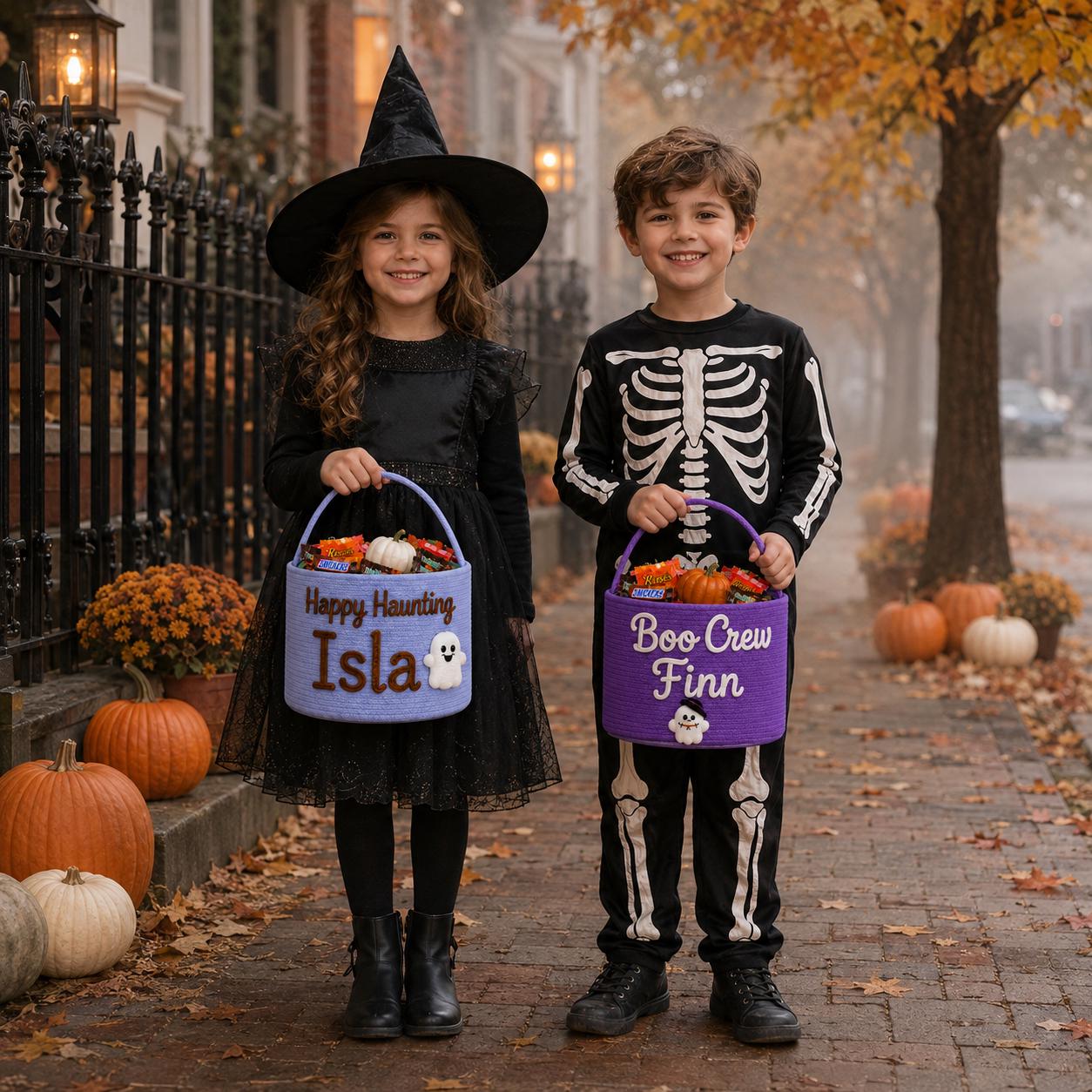 Personalized Custom Name Rope Halloween Candy Basket – Spooky Kids Trick or Treat Bucket Holder Gift for Children - photo 7