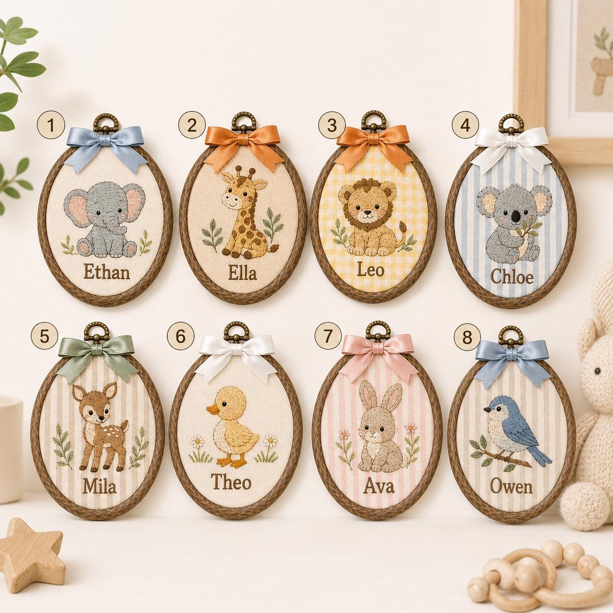 Personalized Farm Animal Ornament with Custom Baby Name Embroidery Hoop and Nursery Wall Decor, Baby Shower Gift, Newborn Keepsake - photo 3