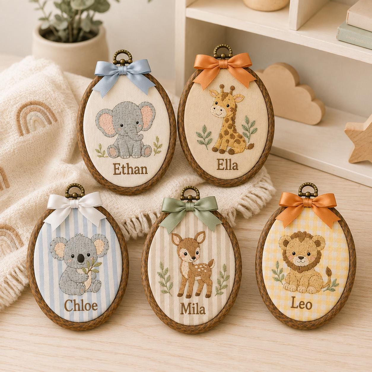 Personalized Farm Animal Ornament with Custom Baby Name Embroidery Hoop and Nursery Wall Decor, Baby Shower Gift, Newborn Keepsake - photo 9