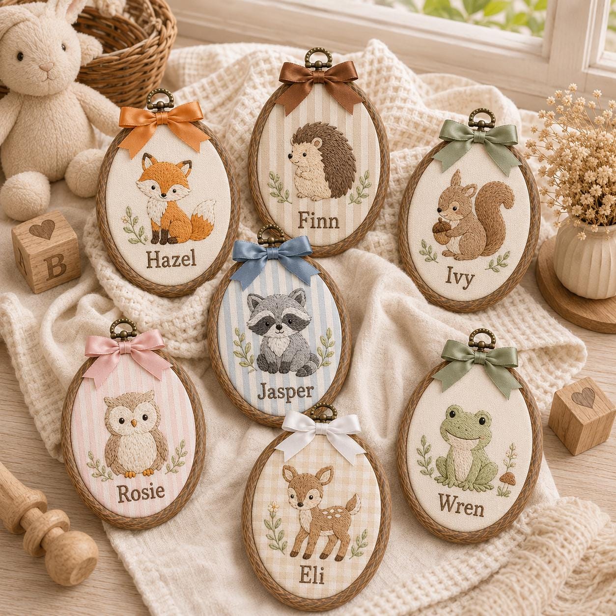 Personalized Baby Name Ornament with Farm Animal Embroidery Hoop and Custom Nursery Decor, New Baby Gift, Baby Shower Keepsake