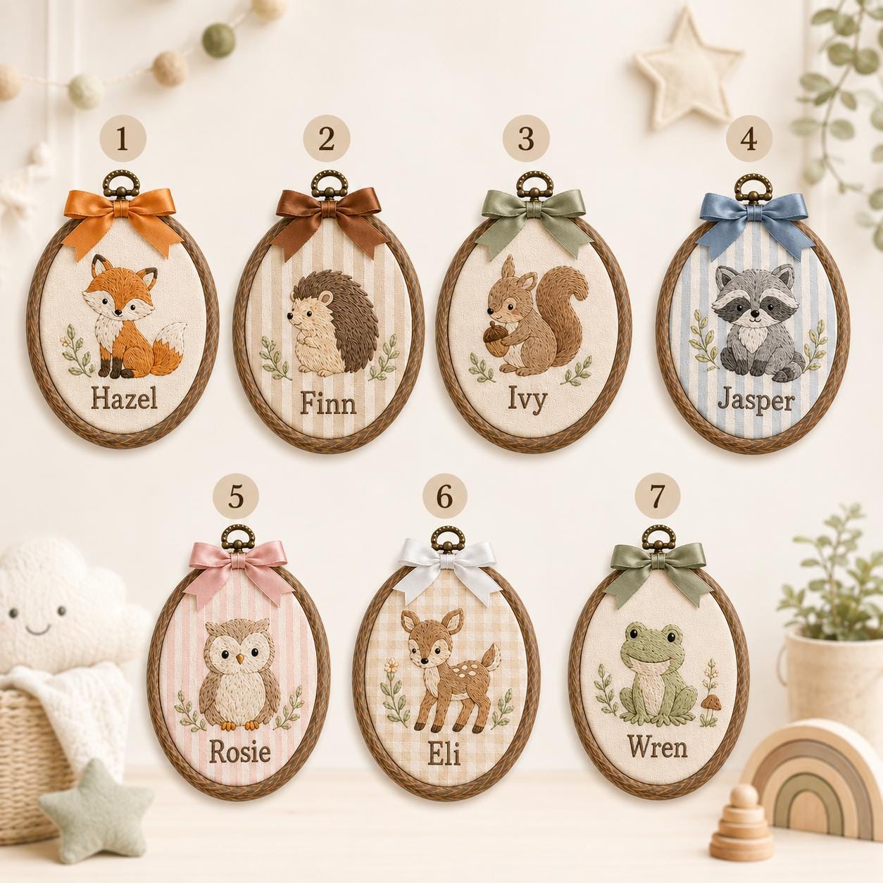 Personalized Baby Name Ornament with Farm Animal Embroidery Hoop and Custom Nursery Decor, New Baby Gift, Baby Shower Keepsake - photo 2