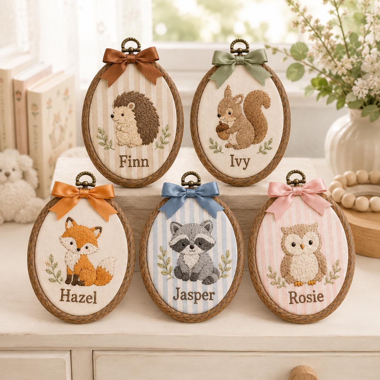 Personalized Baby Name Ornament with Farm Animal Embroidery Hoop and Custom Nursery Decor, New Baby Gift, Baby Shower Keepsake - photo 3