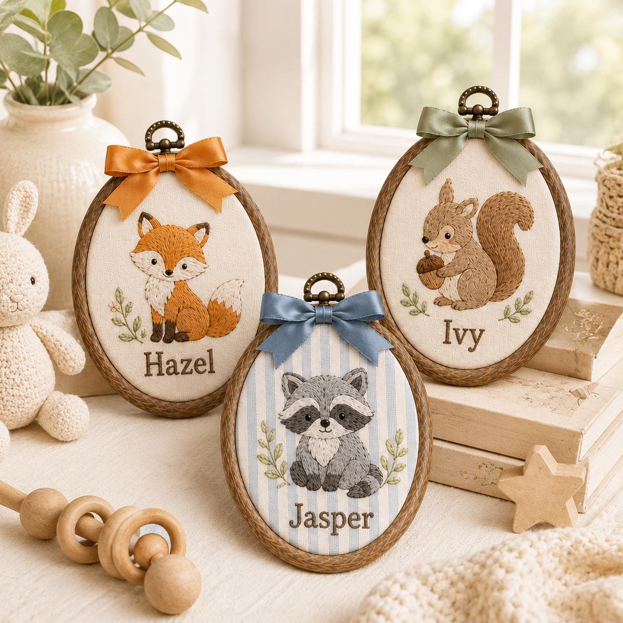 Personalized Baby Name Ornament with Farm Animal Embroidery Hoop and Custom Nursery Decor, New Baby Gift, Baby Shower Keepsake - photo 8