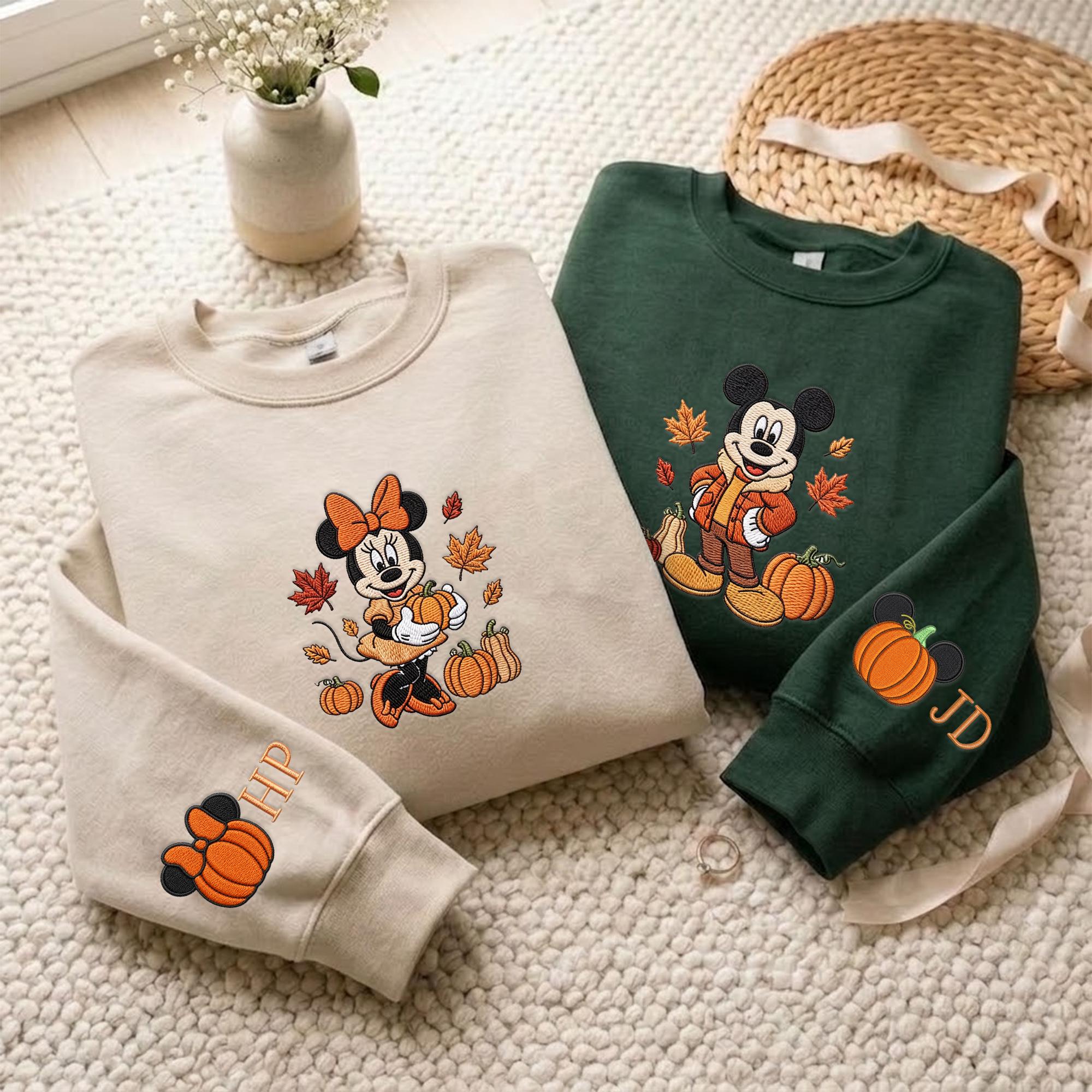 Custom Name Mickey and Minnie Embroidered Fall Sweatshirt Hoodie – Autumn Disney Couple Matching Park Shirt for Trip Birthday Gift - photo 3