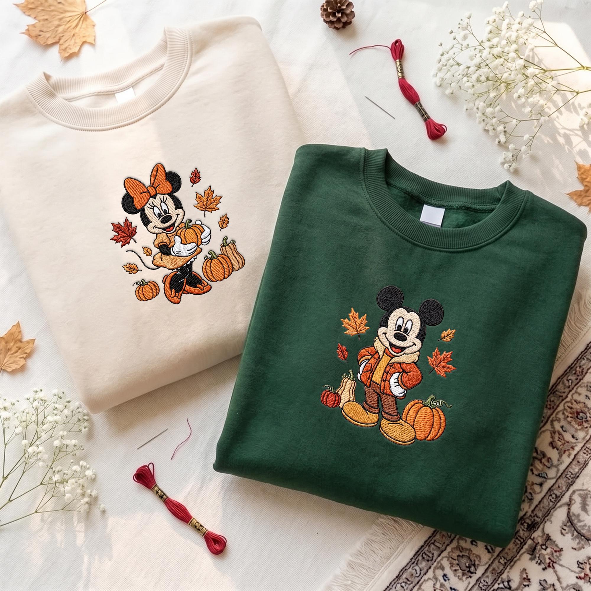 Custom Name Mickey and Minnie Embroidered Fall Sweatshirt Hoodie – Autumn Disney Couple Matching Park Shirt for Trip Birthday Gift - photo 4