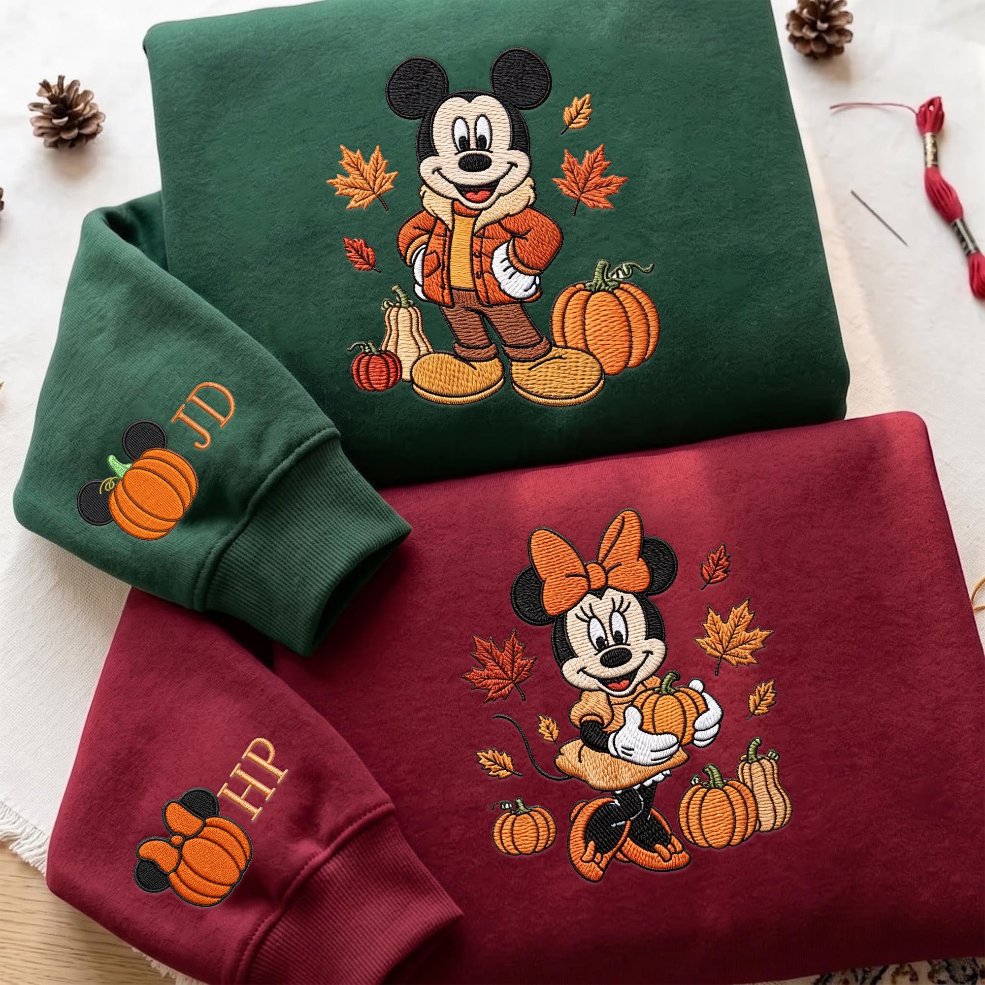 Custom Name Mickey and Minnie Embroidered Fall Sweatshirt Hoodie – Autumn Disney Couple Matching Park Shirt for Trip Birthday Gift - photo 5