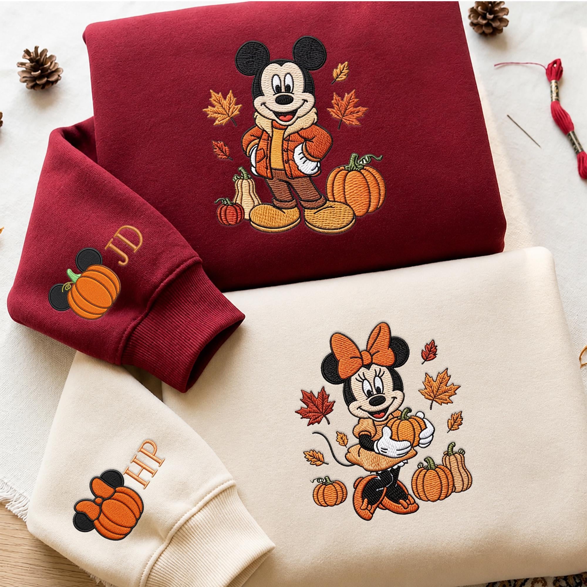 Custom Name Mickey and Minnie Embroidered Fall Sweatshirt Hoodie – Autumn Disney Couple Matching Park Shirt for Trip Birthday Gift - photo 6
