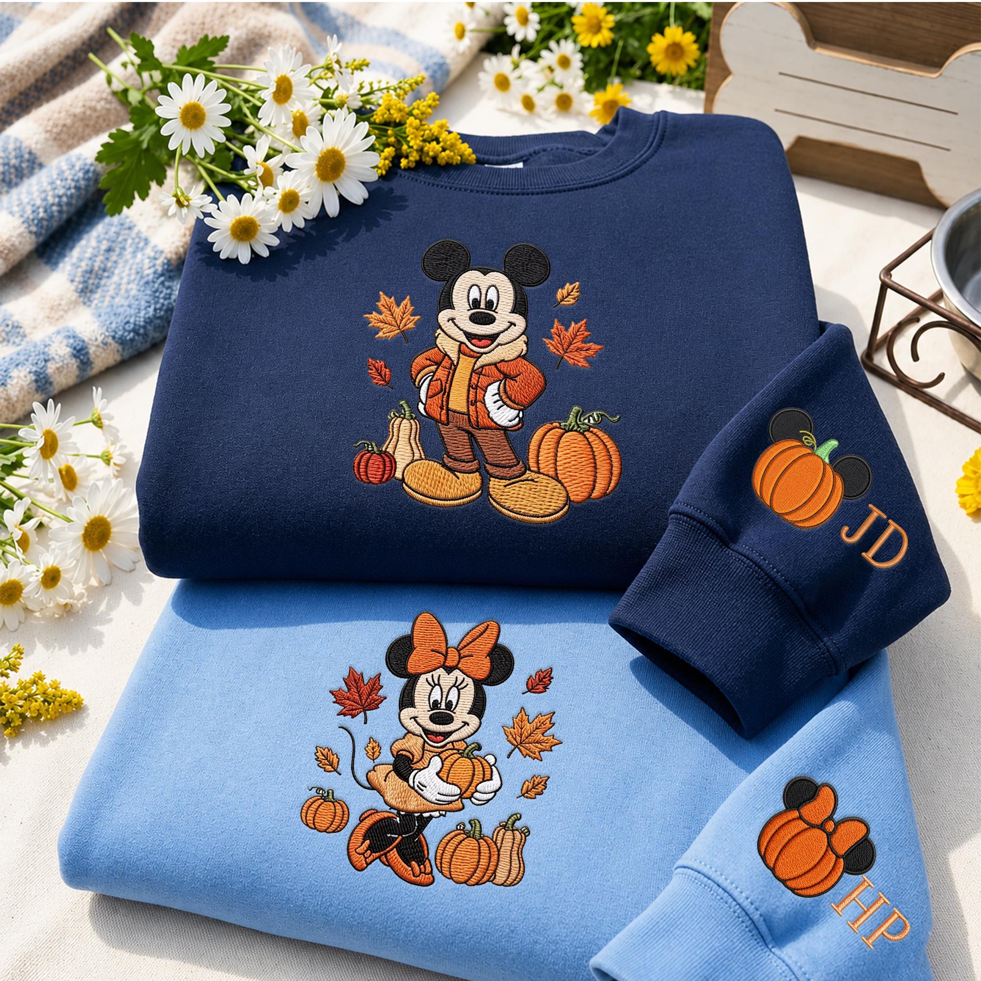 Custom Name Mickey and Minnie Embroidered Fall Sweatshirt Hoodie – Autumn Disney Couple Matching Park Shirt for Trip Birthday Gift - photo 7