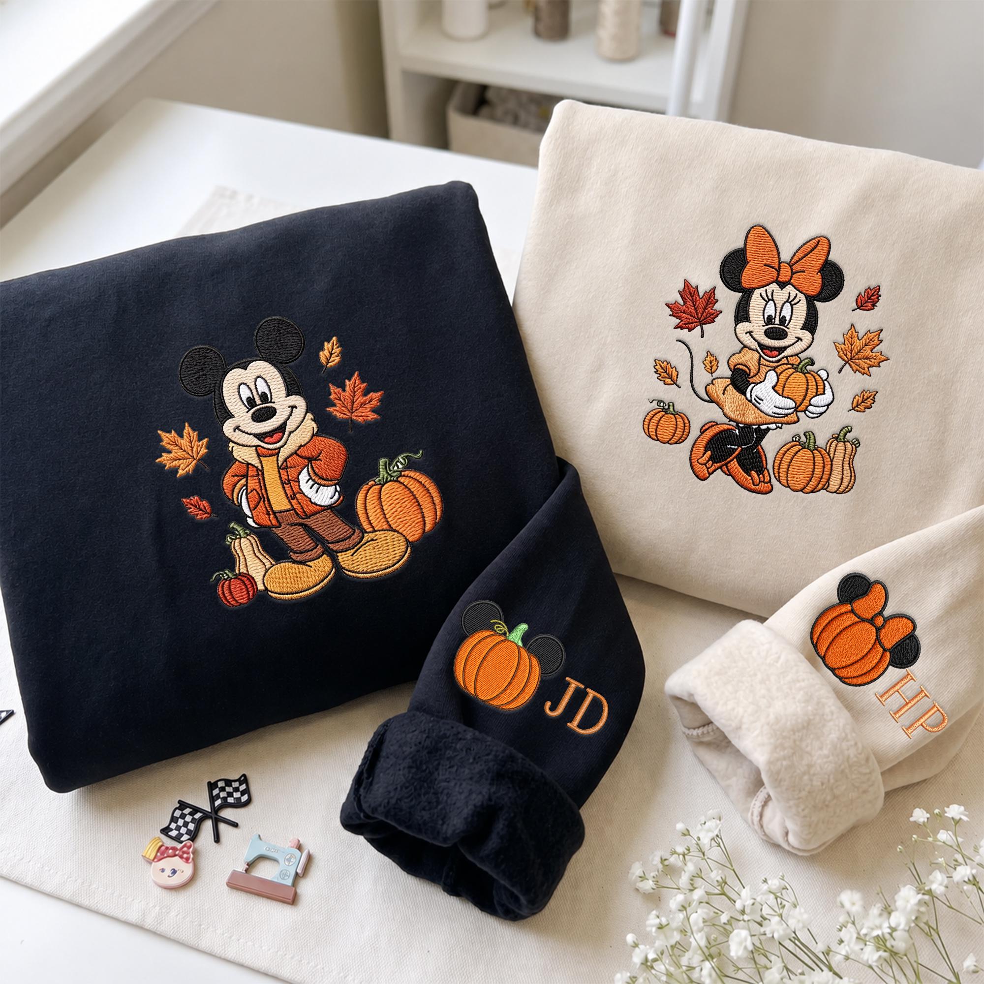 Custom Name Mickey and Minnie Embroidered Fall Sweatshirt Hoodie – Autumn Disney Couple Matching Park Shirt for Trip Birthday Gift - photo 8