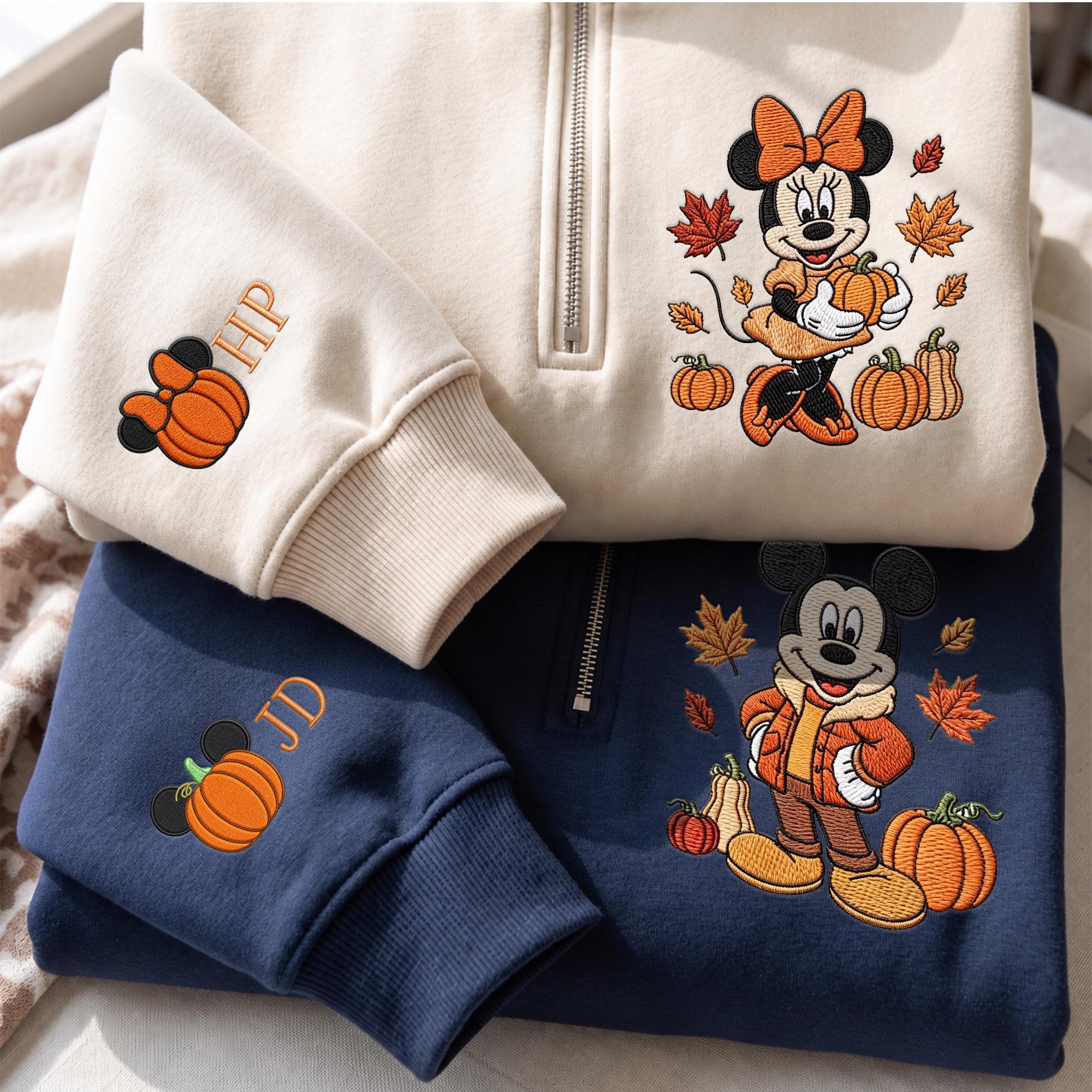 Custom Name Mickey and Minnie Embroidered Fall Sweatshirt Hoodie – Autumn Disney Couple Matching Park Shirt for Trip Birthday Gift - photo 9