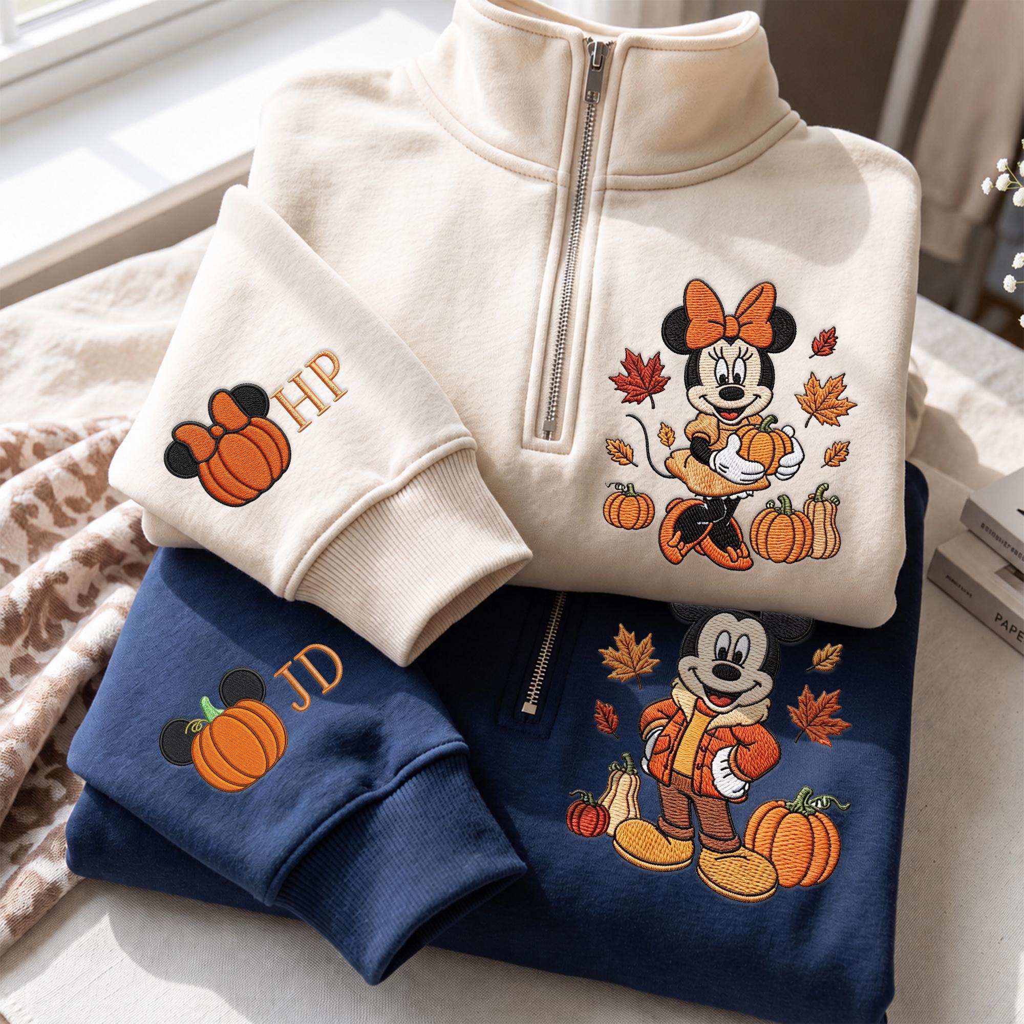 Custom Name Mickey and Minnie Embroidered Fall Sweatshirt Hoodie – Autumn Disney Couple Matching Park Shirt for Trip Birthday Gift - photo 11