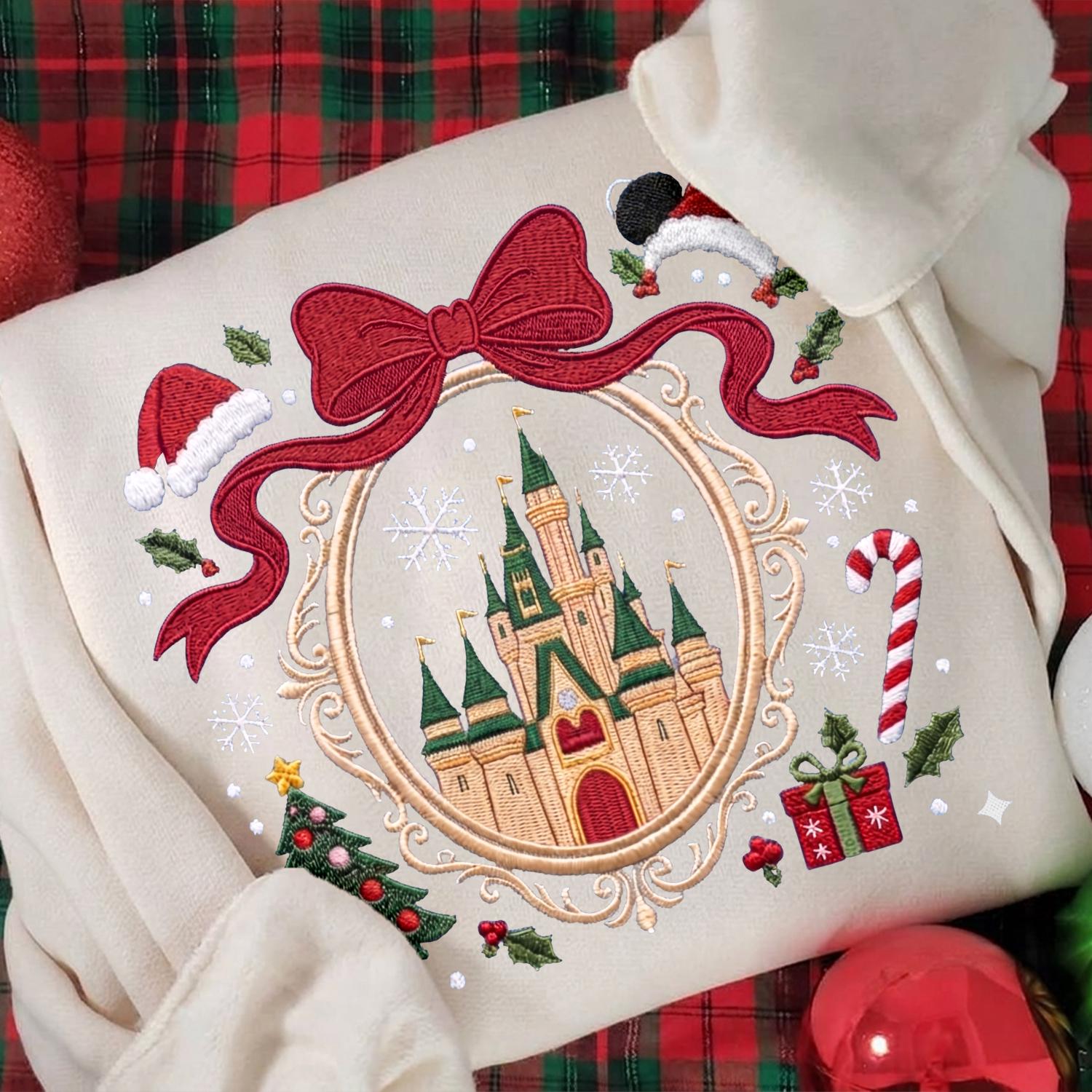 Embroidered Christmas Castle Sweatshirt with Baby Tee and Winter Park Girl Quarter Zip for Disney Holiday Family Matching Xmas Trip Gift