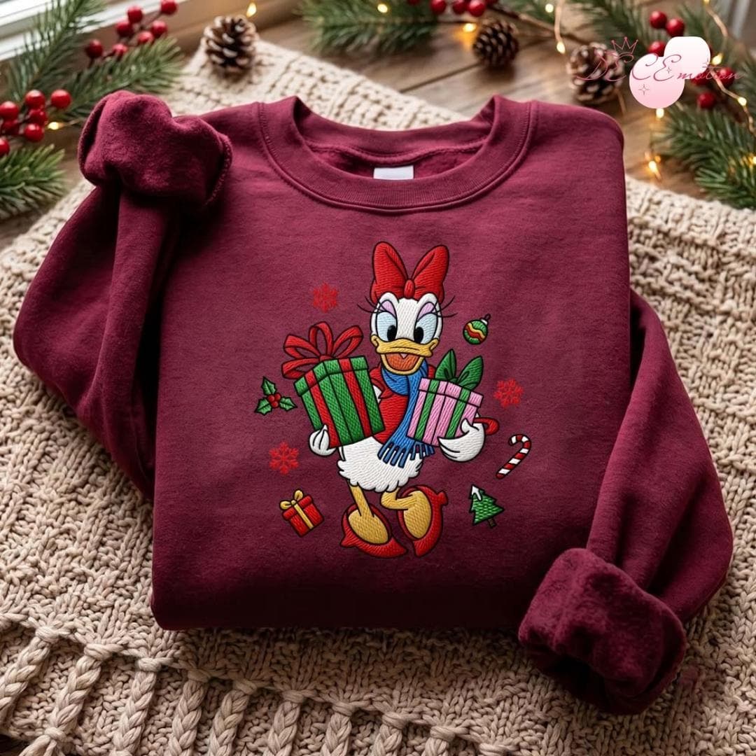Embroidered All Characters Disney Christmas Gingham Mock Neck Sweatshirt with Mickey and Friends Santa Holiday Xmas Lace Trim Tank Top - photo 2