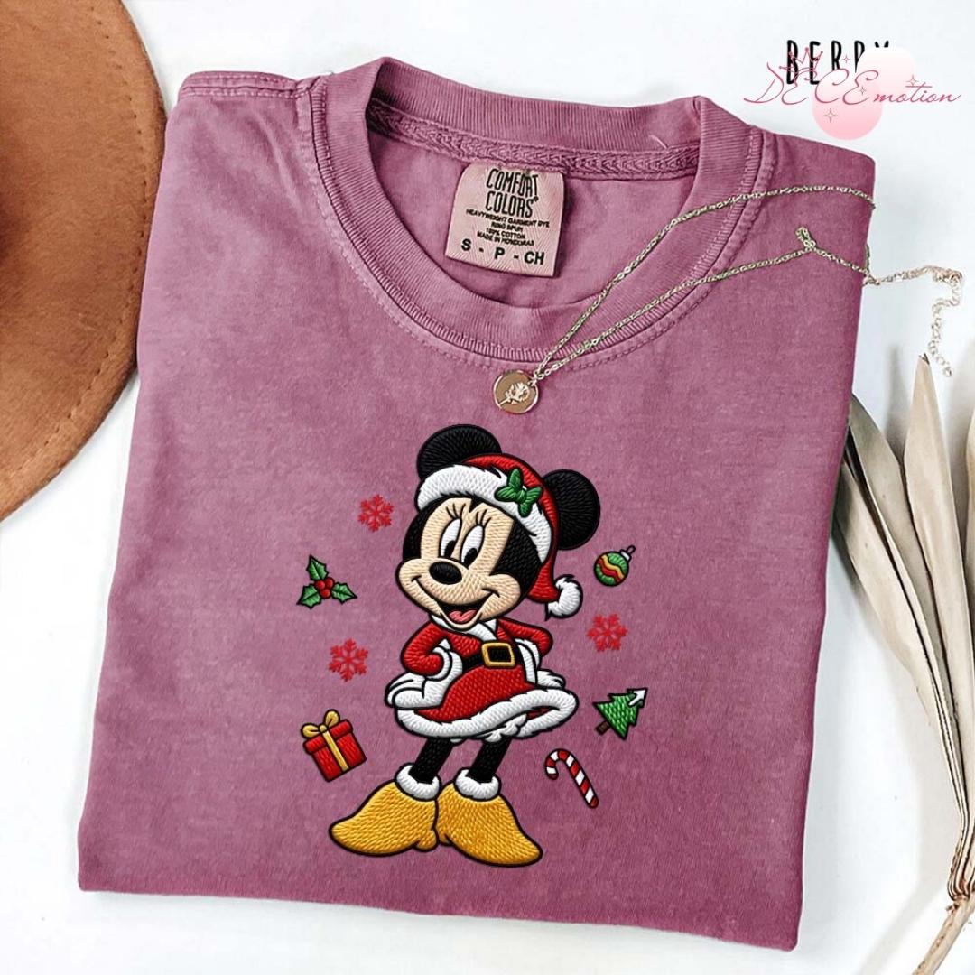 Embroidered All Characters Disney Christmas Gingham Mock Neck Sweatshirt with Mickey and Friends Santa Holiday Xmas Lace Trim Tank Top - photo 5