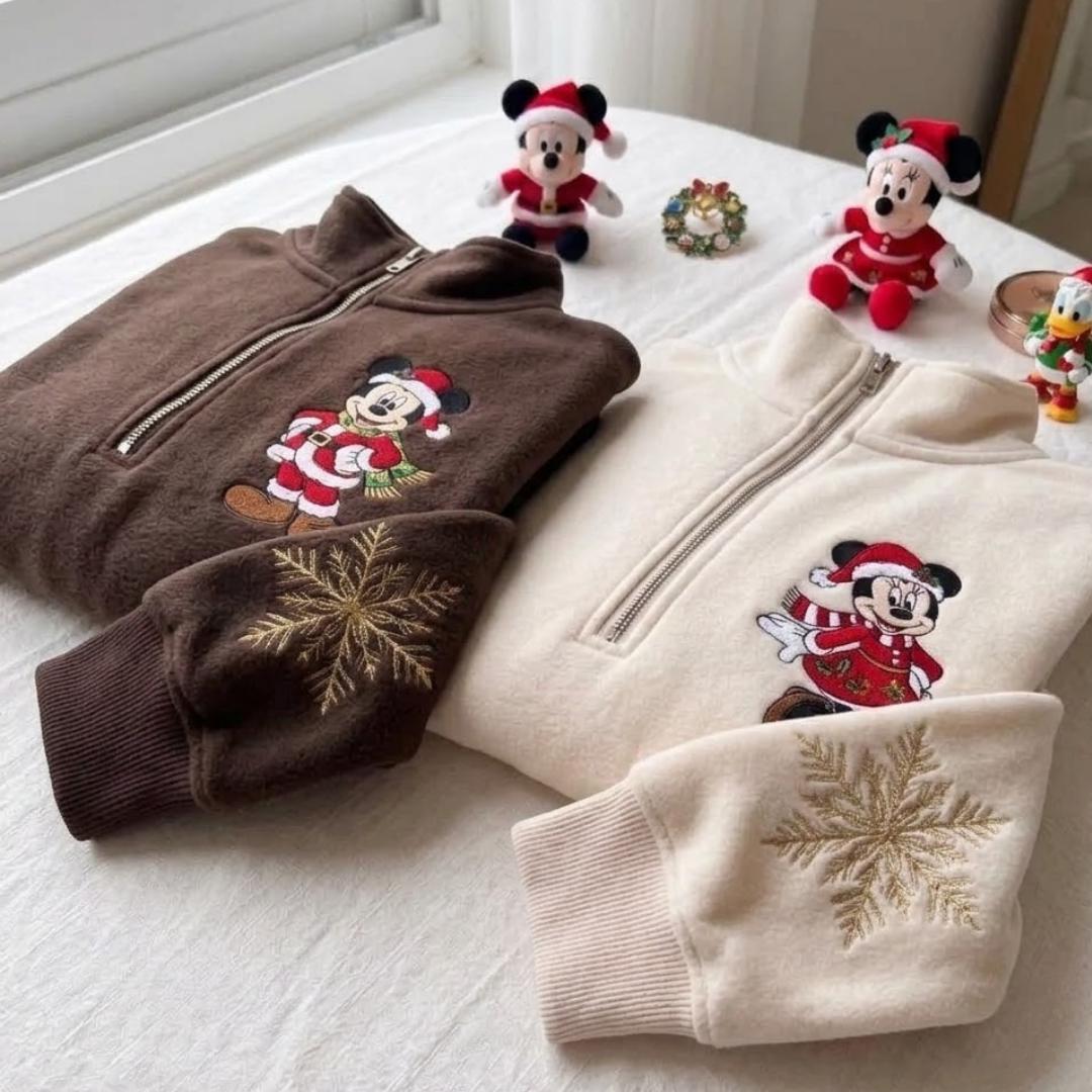 Embroidered Mickey and Minnie Christmas Quarter Zip Sweatshirt Hoodie – Disneyland Couple Crewneck Christmas Lights Disney Gift - photo 2