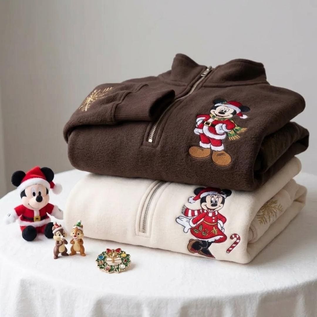 Embroidered Mickey and Minnie Christmas Quarter Zip Sweatshirt Hoodie – Disneyland Couple Crewneck Christmas Lights Disney Gift - photo 4