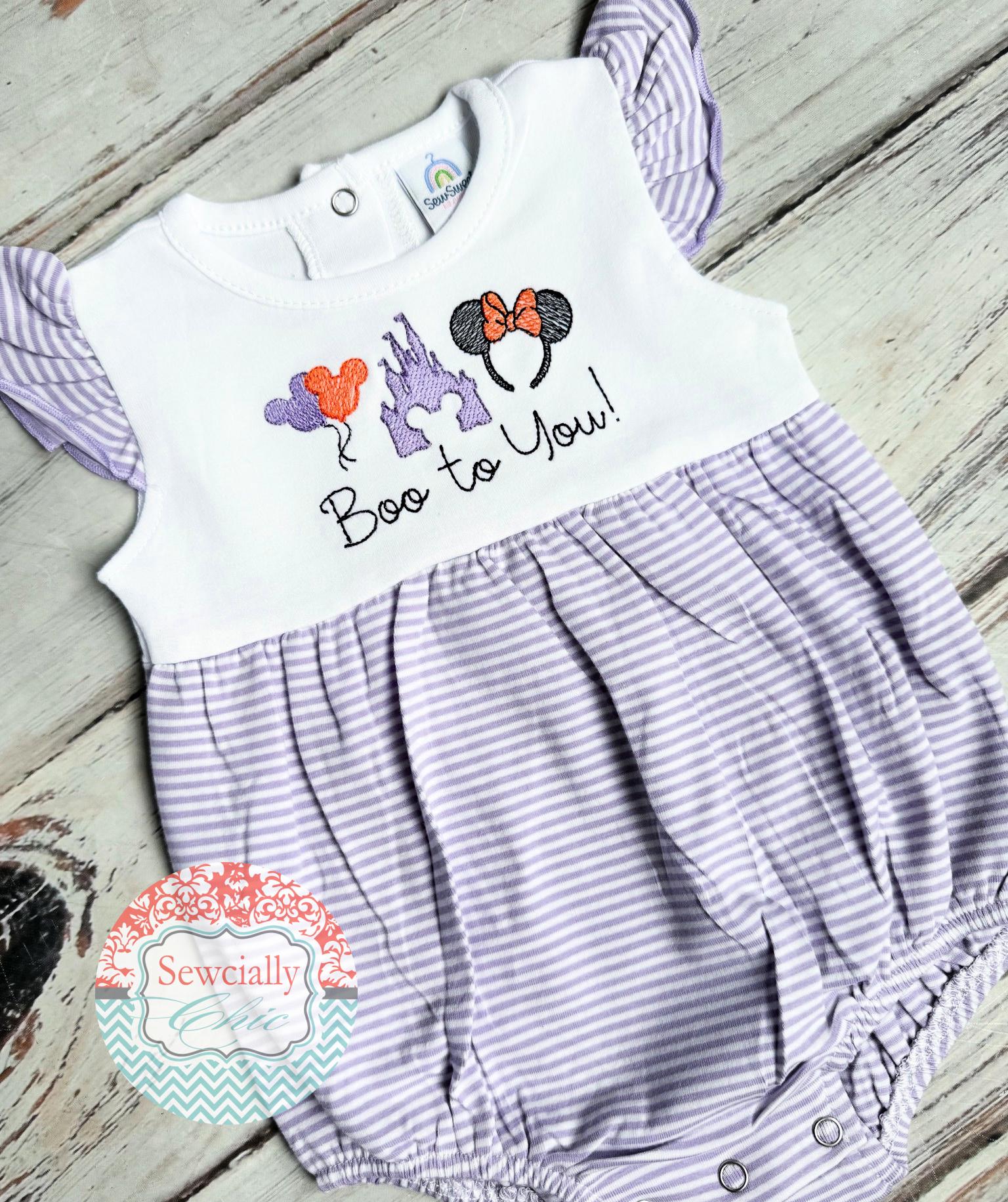Embroidered Disney Halloween Bubble Outfit for Baby Girl and Toddler – Not So Scary Halloween Party Disneyland Outfit