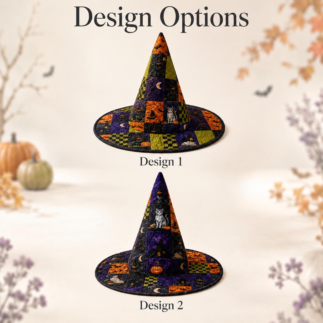 Witch Hat – Spooky Patchwork Black Cat Pumpkin Orange Purple Table Centerpiece Decoration for Halloween Cat Lover Gift and Decor - photo 3
