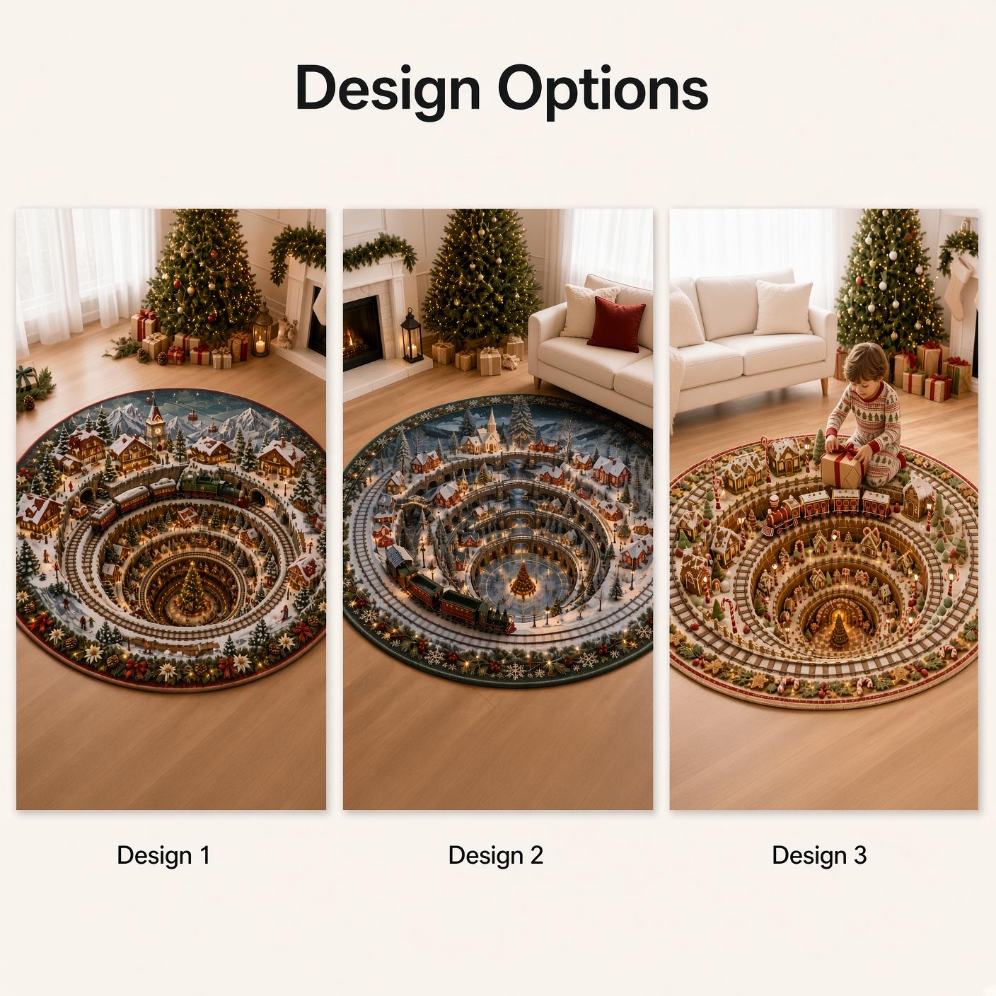 Whimsical 3D Illusion Gingerbread Christmas Round Rug – Festive Holiday Village Train and Candy Cane Floor Mat Home Decor - photo 3