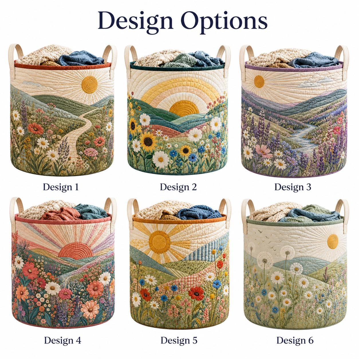Floral Landscape Laundry Basket – Wildflower Meadow Hamper with Quilt Style Storage Bin and Nature Home Organizer Housewarming Gift - photo 4