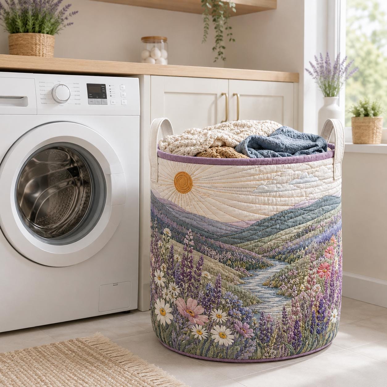 Floral Landscape Laundry Basket – Wildflower Meadow Hamper with Quilt Style Storage Bin and Nature Home Organizer Housewarming Gift - photo 7