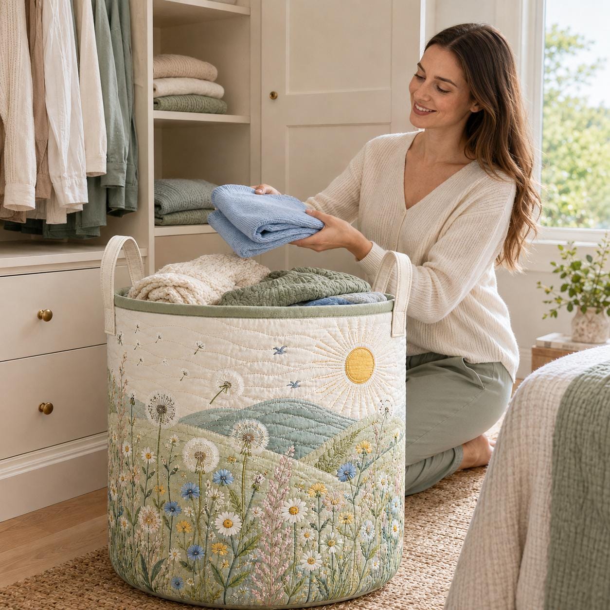 Floral Landscape Laundry Basket – Wildflower Meadow Hamper with Quilt Style Storage Bin and Nature Home Organizer Housewarming Gift - photo 9