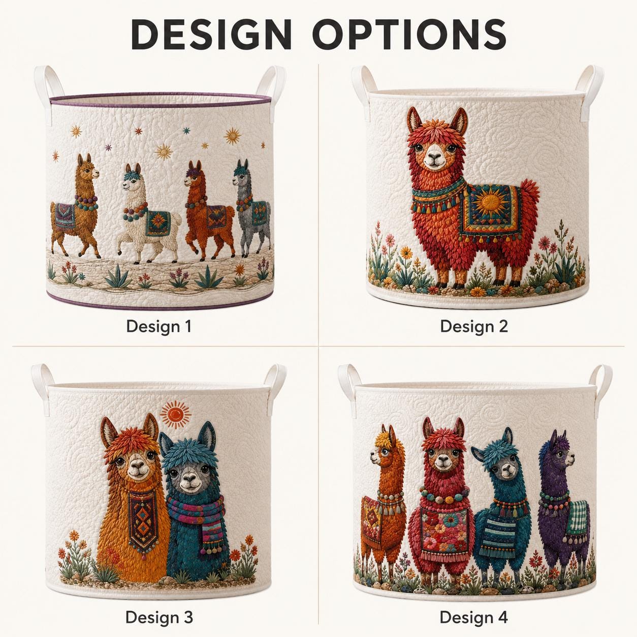 Laundry Basket and Storage Bin with Llama Alpaca Quilt Style, Southwest Animal Nursery Organizer and Housewarming Gift Hamper - photo 3