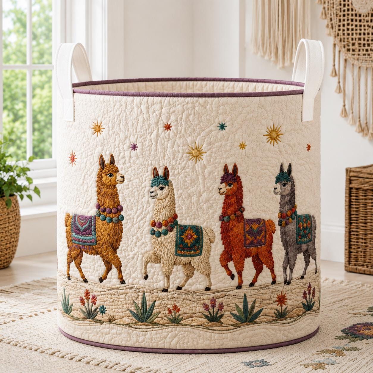 Laundry Basket and Storage Bin with Llama Alpaca Quilt Style, Southwest Animal Nursery Organizer and Housewarming Gift Hamper - photo 9