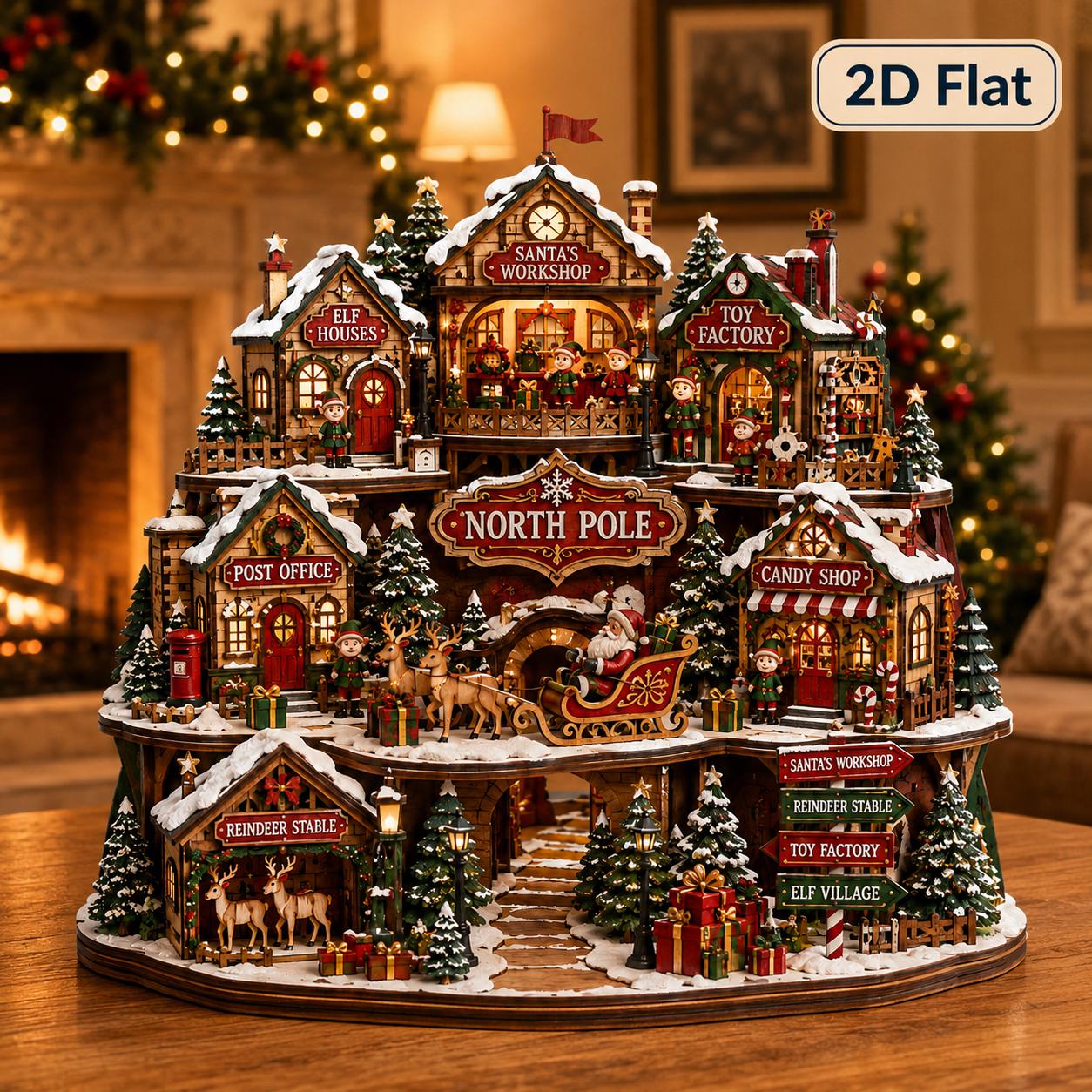 North Pole Village Wooden Block Christmas Tabletop Decor – Holiday Santa Workshop Elf Toy Factory and Reindeer Stable - photo 4