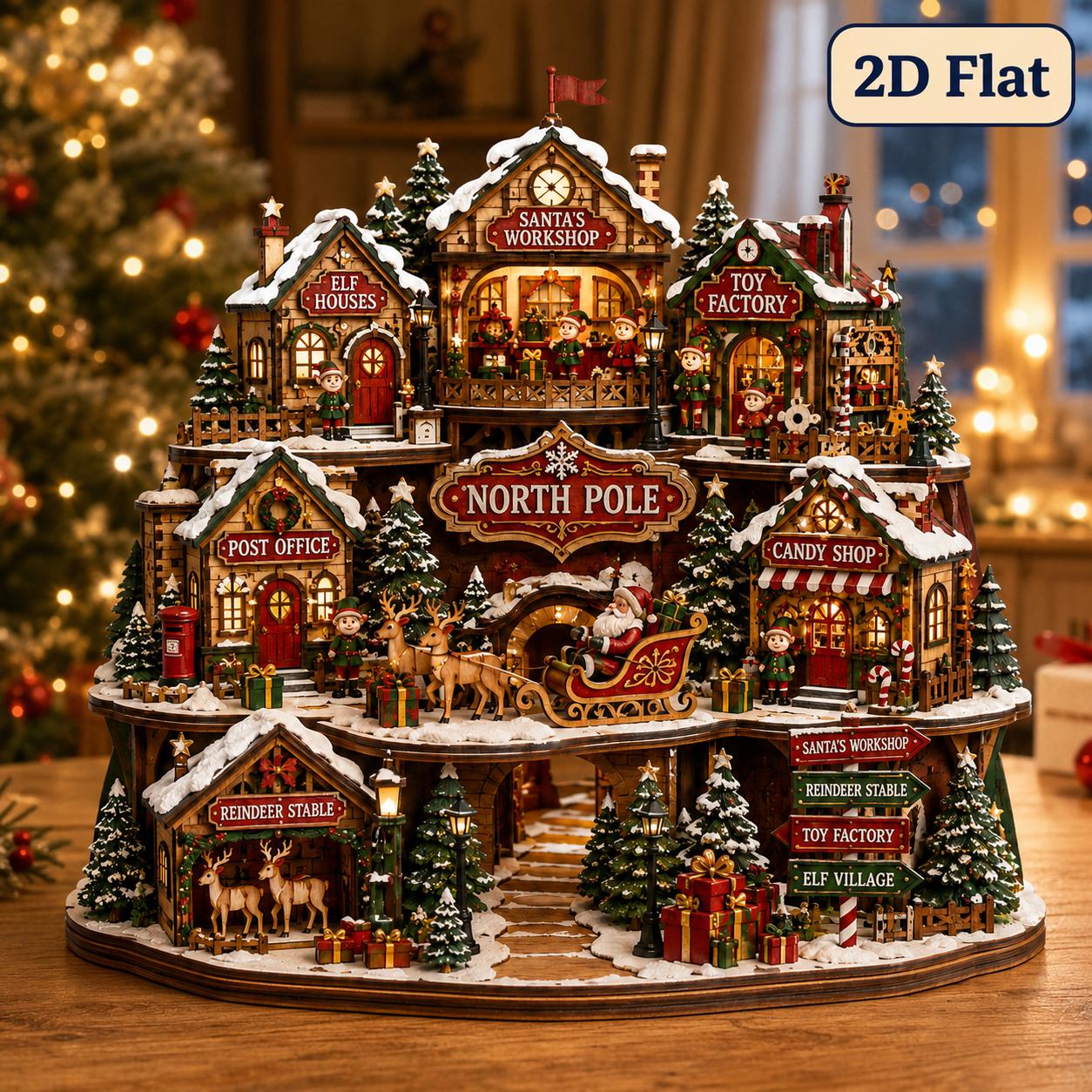 North Pole Village Wooden Block Christmas Tabletop Decor – Holiday Santa Workshop Elf Toy Factory and Reindeer Stable - photo 5