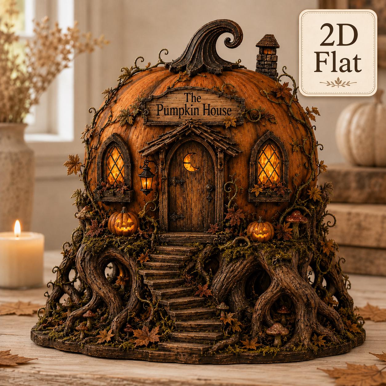Pumpkin House Wooden Decor for Halloween Cottage and Cozy Tabletop Decoration with Fall Farmhouse Shelf Display