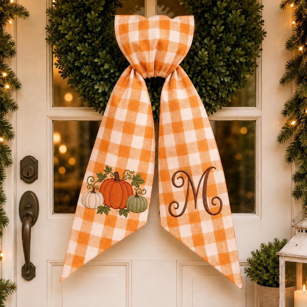 Wreath Sash – All Season Personalized Embroidery Monogram Door Bow Bundle for Pumpkin Halloween Christmas Hydrangea Seasonal Decor - photo 3