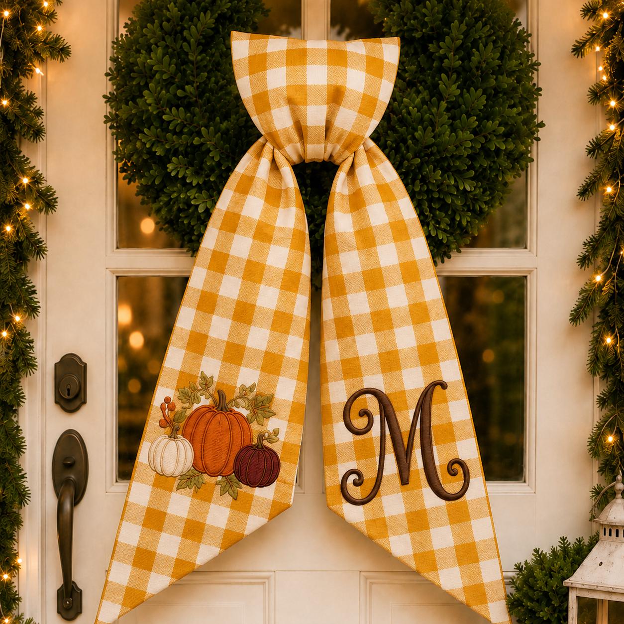 Wreath Sash – All Season Personalized Embroidery Monogram Door Bow Bundle for Pumpkin Halloween Christmas Hydrangea Seasonal Decor - photo 7