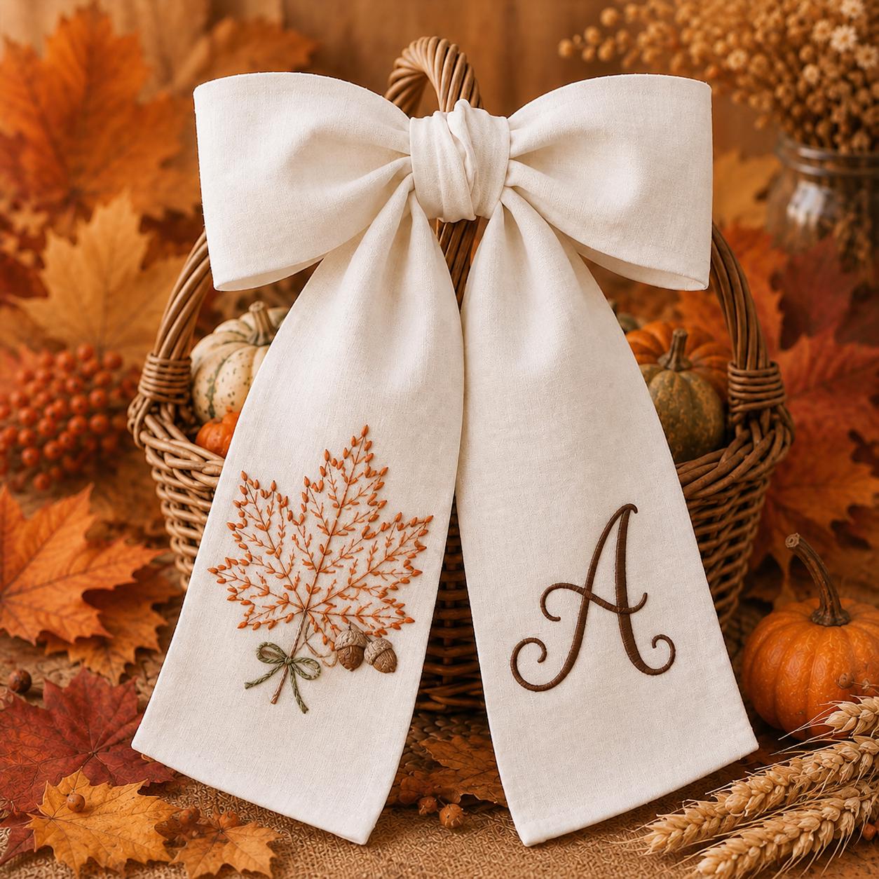 Wreath Sash – All Season Personalized Embroidery Monogram Door Bow Bundle for Pumpkin Halloween Christmas Hydrangea Seasonal Decor - photo 10
