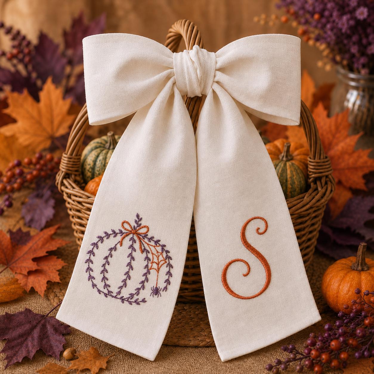 Wreath Sash – All Season Personalized Embroidery Monogram Door Bow Bundle for Pumpkin Halloween Christmas Hydrangea Seasonal Decor - photo 11